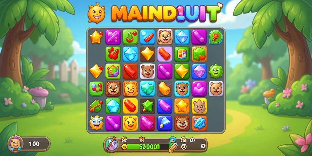 Tampilan gameplay seru dari MAINDUIT dengan elemen Match-3.
