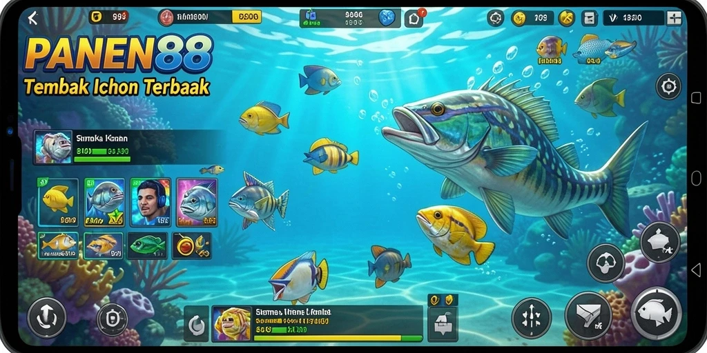 Screenshot utama memperlihatkan aksi seru dalam game Tembak Ikan.