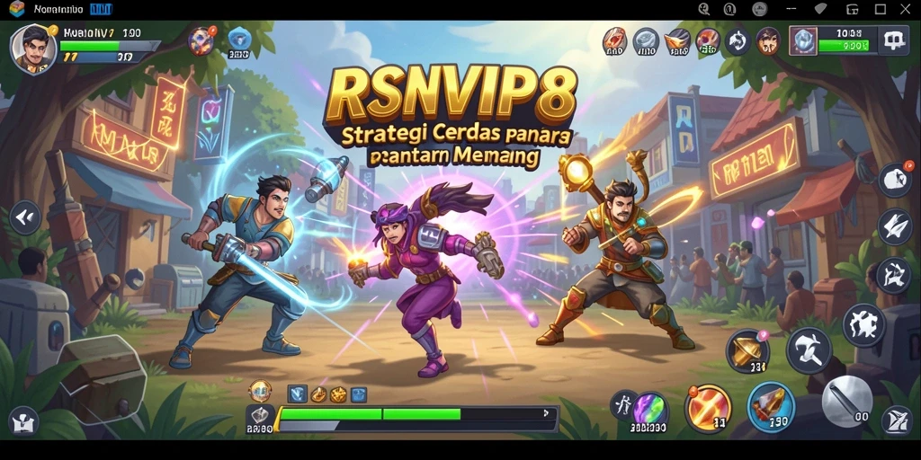 Tangkapan layar utama RSNVIP8 menunjukkan aksi pertempuran strategi yang intens.