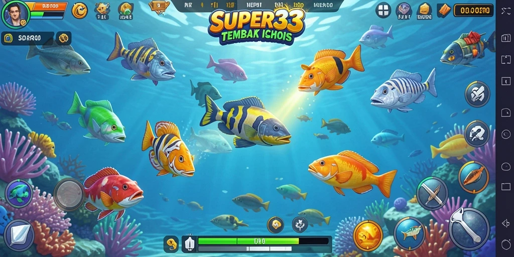 Gameplay seru dalam SUPER33 dengan beragam ikan untuk ditembak.